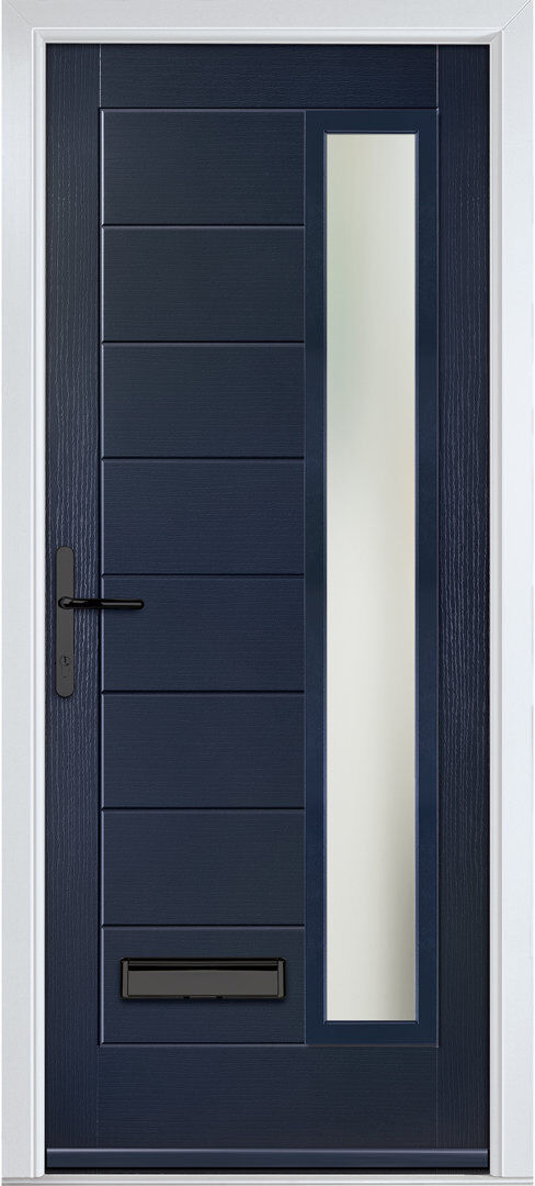 Crystal Direct Crystal GRP Front door Monza Right Anthracite Grey 890mm x 2090mm Open in Right hand Stipolytte Glass Blue 89mm x 209mm