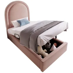 Polsterbett 90x190 cm Samt mit Stauraum Lattenrost hydraulisch modernes Schlafzimmerbett Metall Holz Rosa