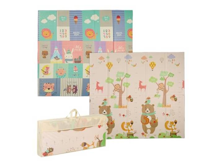 Relaxdays Spielmatte, Faltbare Kindermatte, schadstofffrei, 200 x 180 cm, XPE-Schaumstoffmatte, Krabbelmatte Baby, bunt