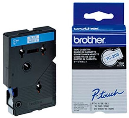 Brother TC-203 fita 12mm texto Azul sobre branco (7,7m)