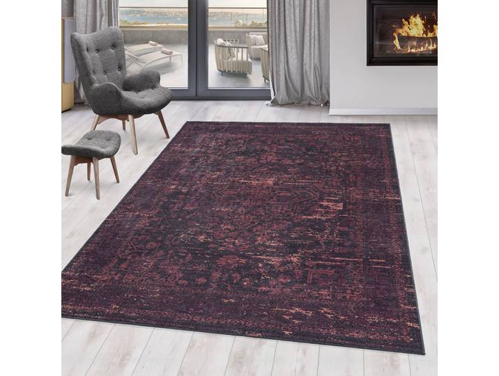 Teppich AYYILDIZ TEPPICHE FIESTA 4304 , rot, B:140cm H:6mm L:200cm, Polyester, Teppiche, Teppich, pflegeleichtes Flachgewebe, moderne Vintage Optik
