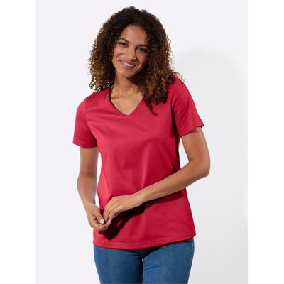 Kurzarmshirt CASUAL LOOKS "2er-Pack Shirts", Damen, Gr. 44, rot, ecru, 100% Baumwolle, unifarben, V-Ausschnitt, Shirts