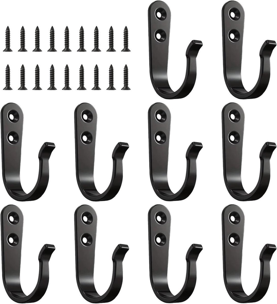 Set van 10 zwarte decoratieve wandhaken van stevig ijzer