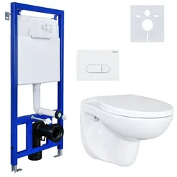 Belvit Komplettset Wand Hänge WC Spülrandlos + Deckel + Vorwandelement + Schallschutz + Betätigungsplatte