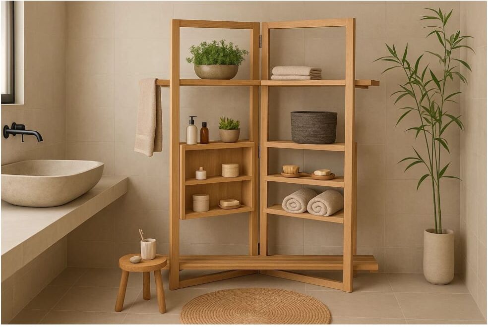 NIYLO Estantería plegable en madera natural 130x35x160 cm