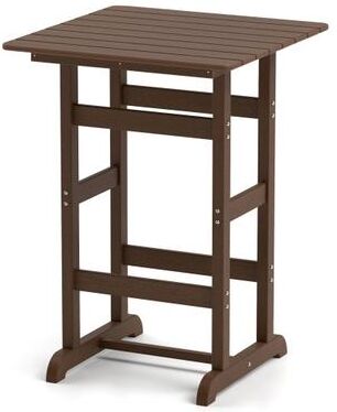 Costway 30 Inch Square Bar Table Dining Table with Slatted Tabletop for Poolside-Brown