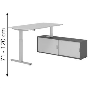 Hammerbacher Schreibtisch XMST, 29283, lichtgrau, mit Sideboard, elektrisch verstellbar, 160 x 160cm