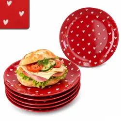6er Set Love Kuchenteller Porzellan rot weiße Herzen Ø 19,5 cm Dessertteller