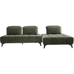 Modulares Sofa mit 4 Plätzen und verstellbaren Kopfstützen in Samtoptik in Khaki-Grün und schwarzem Metall OLMO