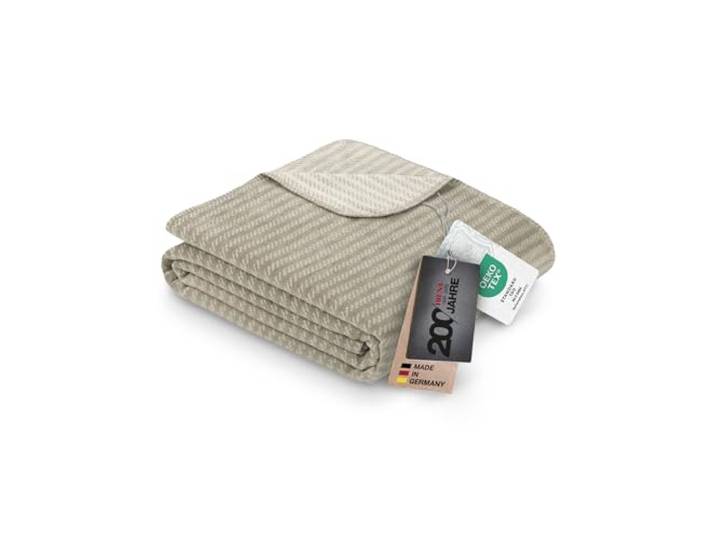 Ibena 2016 Exklusive Jubiläumsdecke 150x200 cm - Baumwollmischdecke weich, warm & waschbar - Made in Germany, Kuscheldecke grau mit Streifenoptik