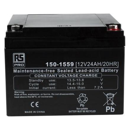 RS PRO 12V24A Lead acid Flame retardant case (24000 mAh, 12 V) (1501559)