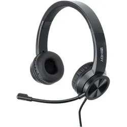 Lindy USB-C Office-Headset mit USB A zu C Adapter (20439) (Kabelgebunden, USB-C), Office Headset, Schwarz