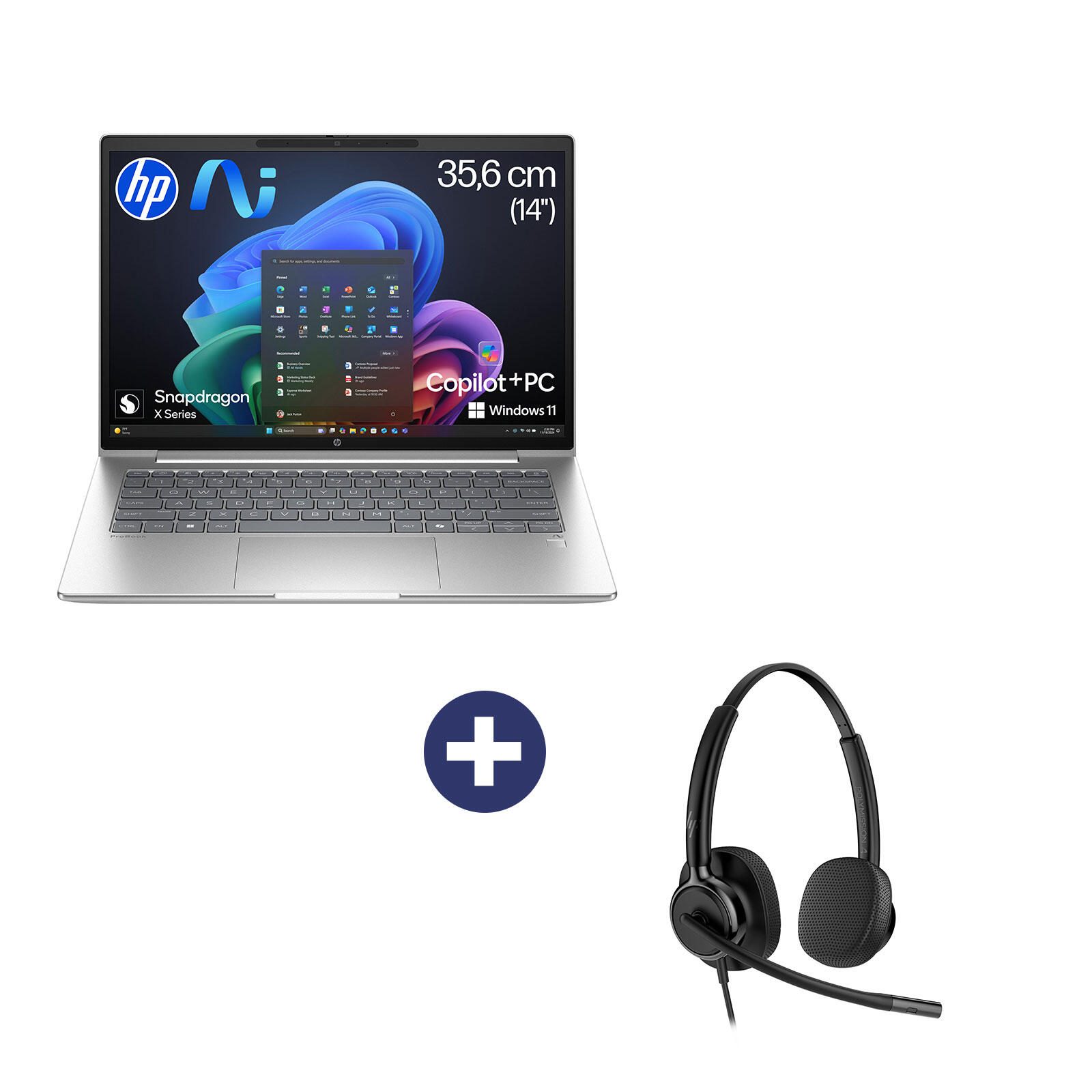 HP Inc. HP ProBook 4 G1q Snapdragon® X X1-26-100 (D6JU7ES#ABD) inklusive HP Poly Mission 425 Stereo-USB-Headset (C01B6A6#AC3) D6JU7ES#ABD_C01B6A6#AC3