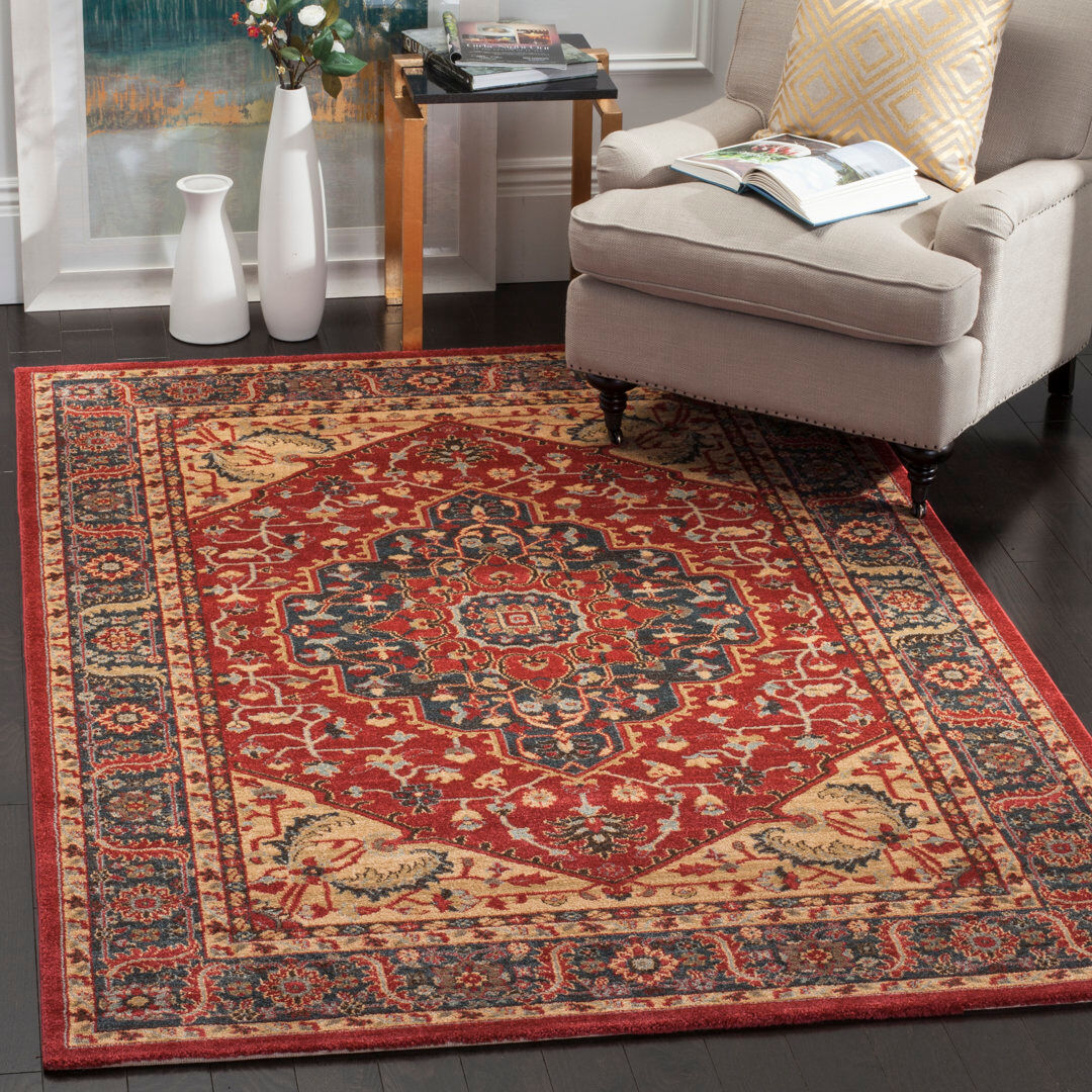 Three Posts Belle Oriental Area Rug Navy/Red Rectangle 91 x 152cm
