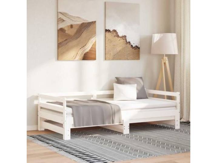 Massives Kiefernholz ausziehbares Tagesbett Sofa Funktion 2x 90x200 cm Weiß Ausziehbares Tagesbett Weiss Massivholz Kiefer 2x 90x200 cm Sofa Schlafcouch Gästebett mit Bettseitenteil