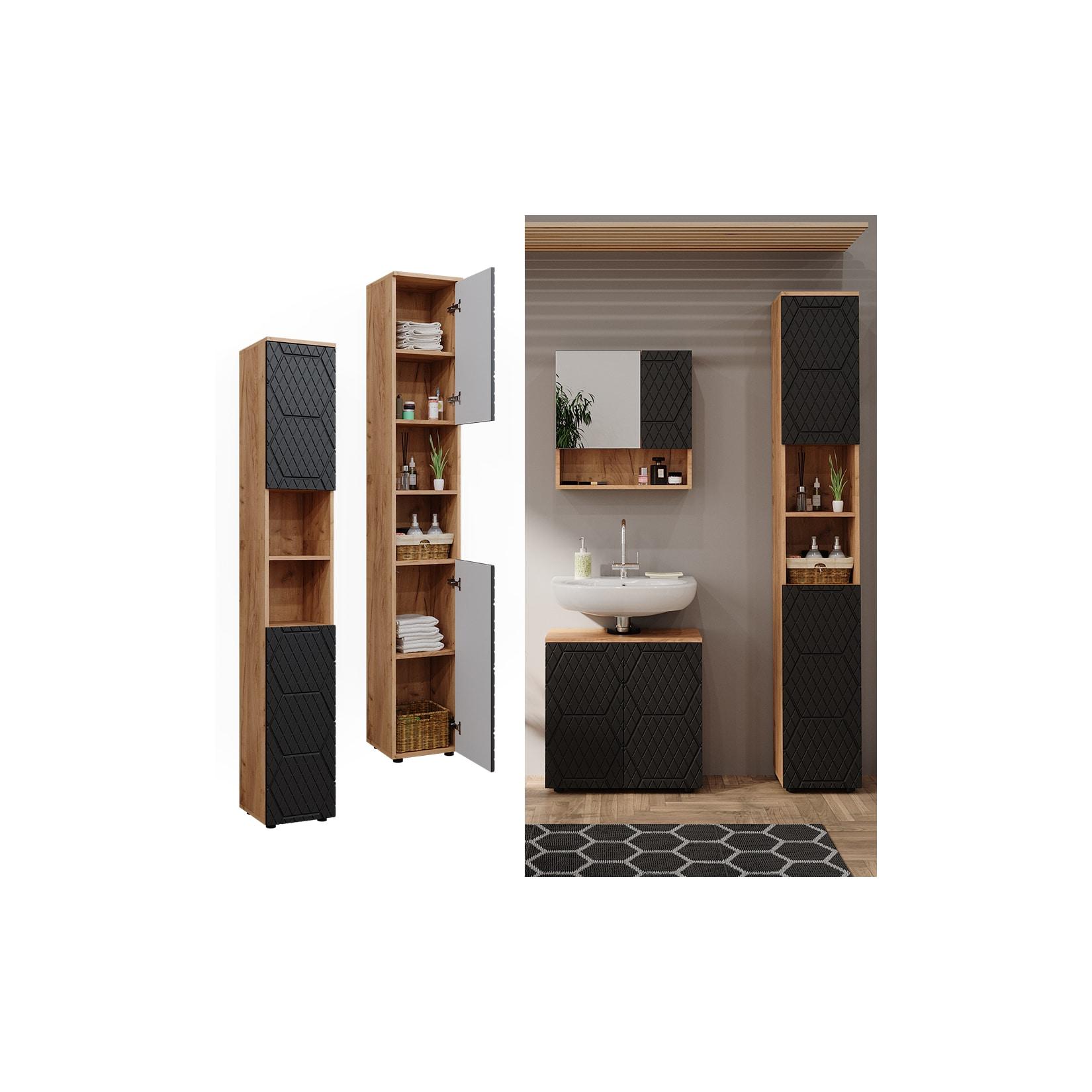 Vicco Hochschrank Irma Eiche Anthrazit 30 x 192 cm Badezimmer