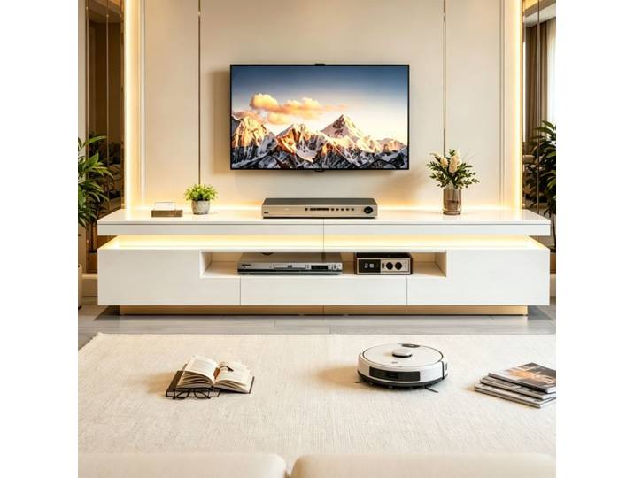 Meuble TV led blanc 175 - 1 tiroir et 2 portes - -éclairage LED - Meuble de salon moderne - Meuble télévision avec rangement