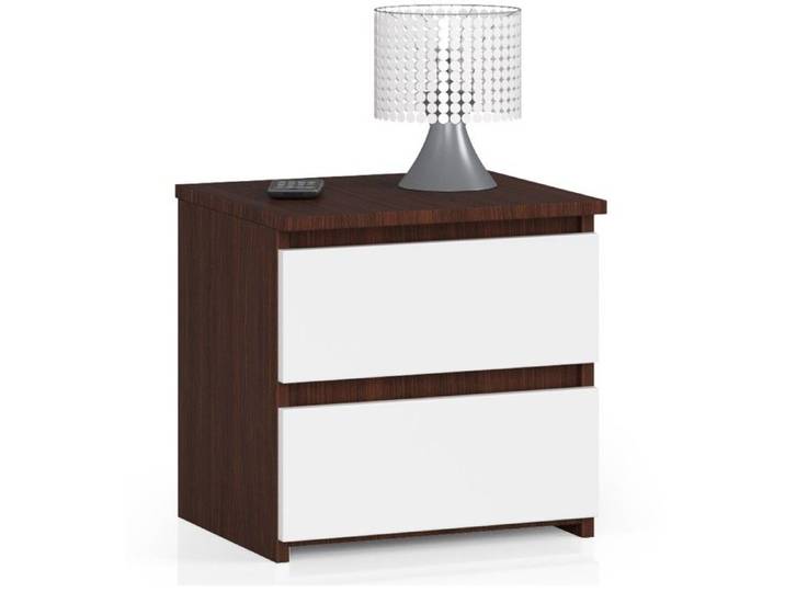 Table de chevet AKORD CL2 Wengé 40 cm 2 tiroirs façade Blanche 40x35x40 cm