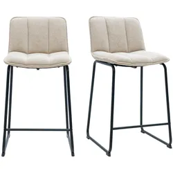 Barhocker aus beigefarbenem Chenillegewebe und schwarzem Metall H65,6 cm (Set aus 2) VISTO