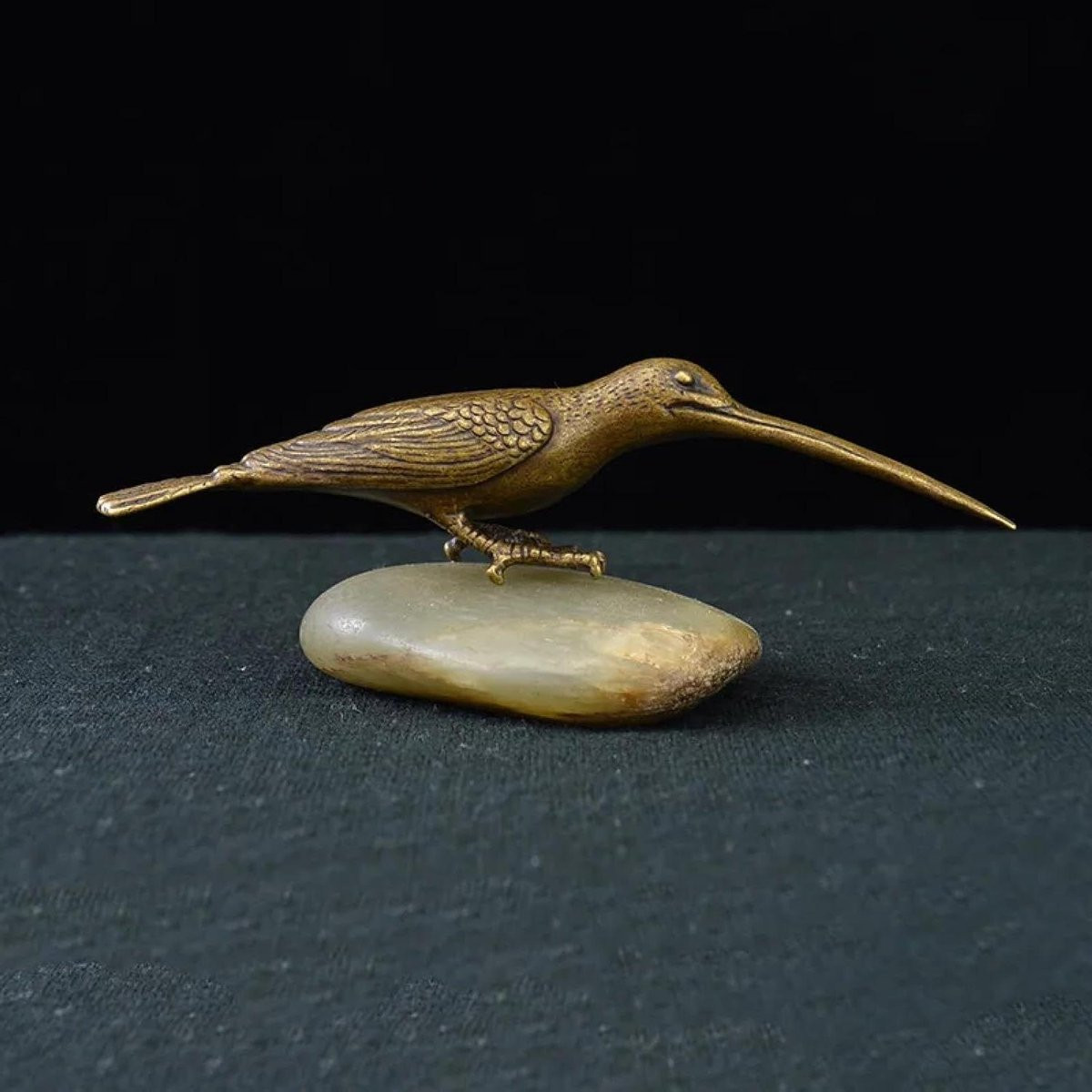 Handgemaakt Bronzen Vogelbeeldje van Messing voor Bureau Decoratie - 8.5 x 4 x 2.8 cm