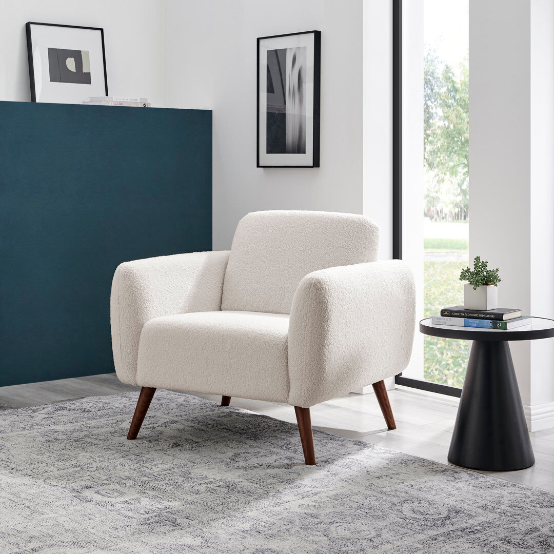 George Oliver Naim Upholstered Boucle Armchair White 77cm H X 84cm W X 76cm D