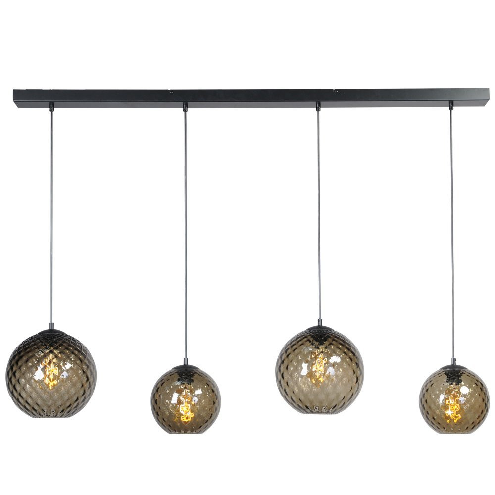 Masterlight Baloton 4-lichts hanglamp met zwart metaal en transparant glas