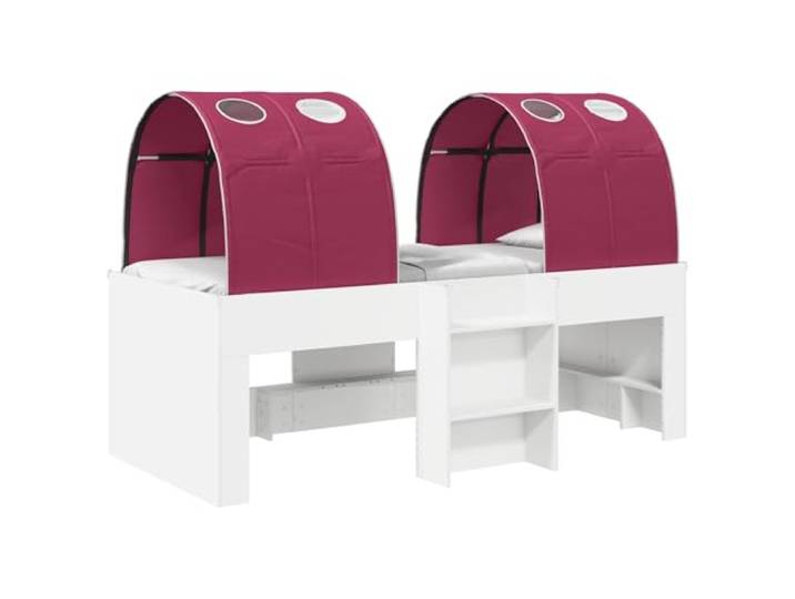 Keeushr Bett mit 3 STK. Weiß und Rot Holzwerkstoff Minimalistischer Look, Mikrofaser, lattenartiges Untergestell, 1 Bettgestell, 2 Montagezubehör, pflegeleicht
