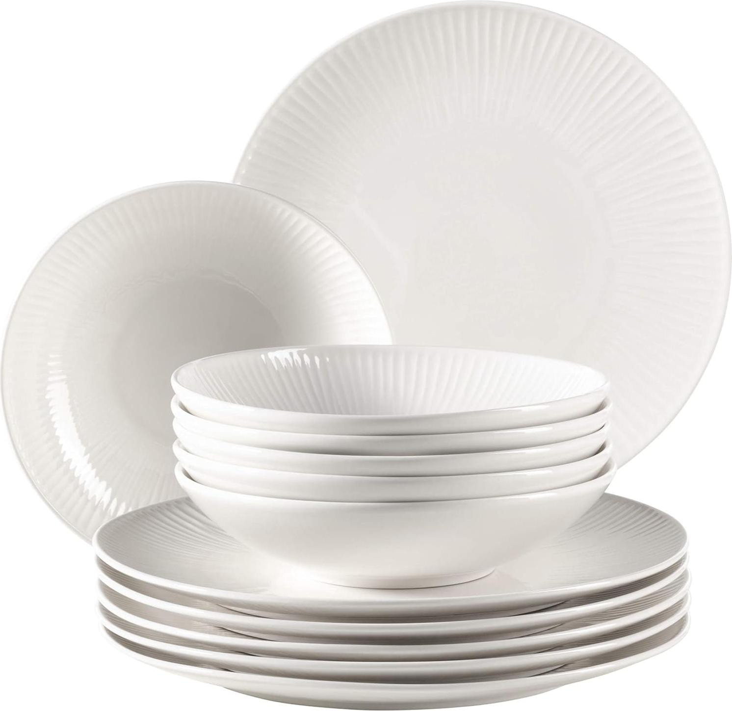 MÄSER Dalia servies voor 6 personen, 12-delig wit hotelporselein met vintage design