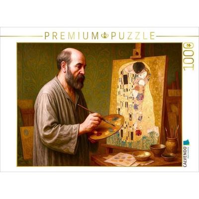 CALVENDO Puzzle Gustav Klimt malt 'Der Kuss' | 1000 Teile Lege-Größe 64x48cm Foto-Puzzle für glückliche Stunden
