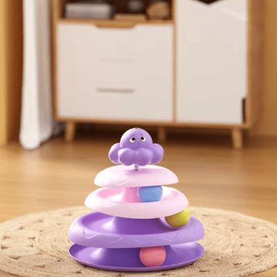 Inspire Picks Octopus Cat Turntable Toy 3 Layer Interactive Track Ball Puzzle With Teaser Wand purple