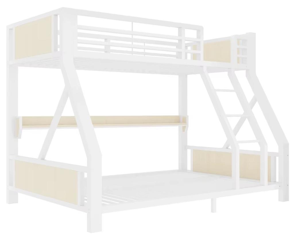 Etagenbett - Ober-/Unterbett 90x200/140x200 cm - Metall-Holz-Rahmen - Stauraum - Sicherheitsgitter - Weiß