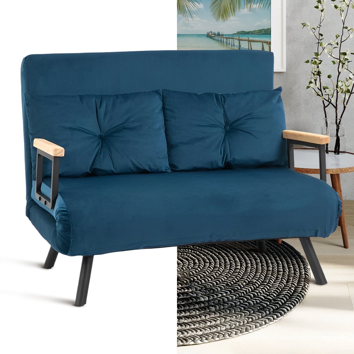 GranMaison Slaapbank - Uitklapbaar 2-persoons - Blauw