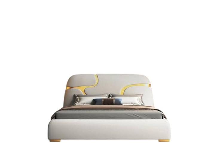 JVmoebel Polsterbett Grau-Goldenes Designerbett mit gepolstertem Design, Made in Europe