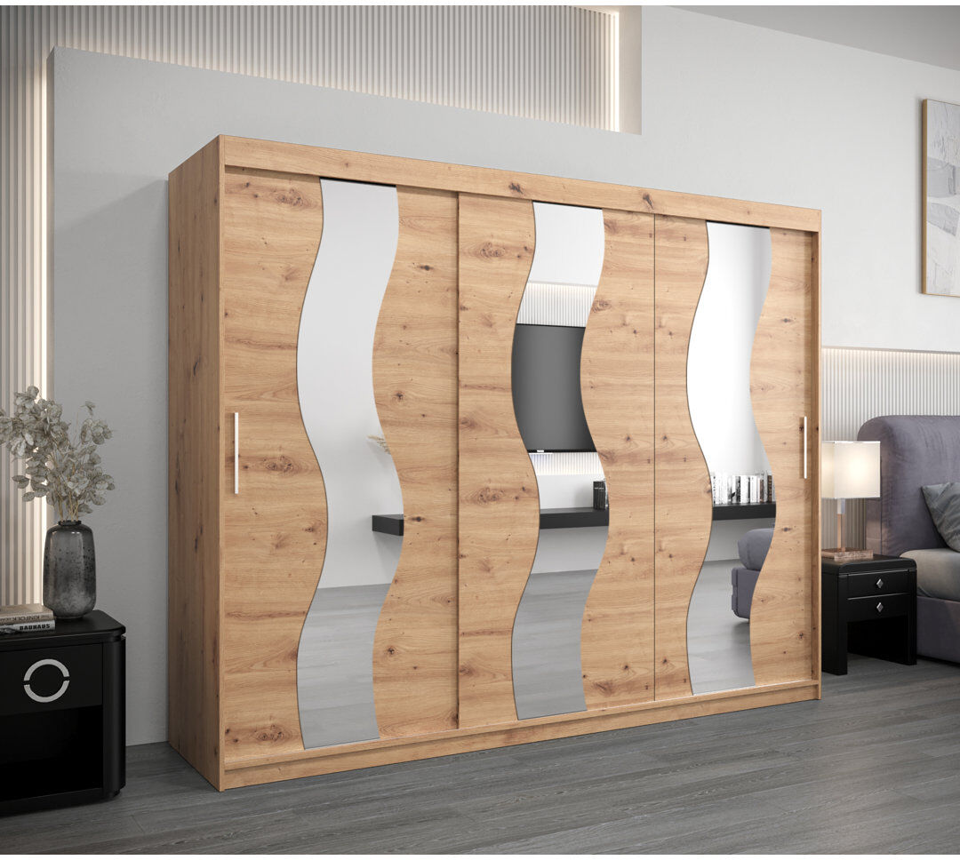 Ivy Bronx Callazo 3 Door Wardrobe Artisan Oak 250cm W X 62cm D