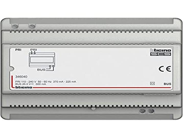 BTicino 346040 Alimentation Modulaire pour Installation Audio 2 Fils\, 230V\, 0.6A\, 6 Modules DIN