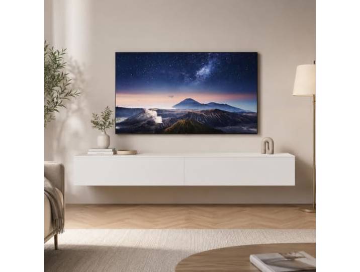 Amveya Lowboard mit Fächern, TV Board für Wohnzimmer, Sideboard Weiss, Moderne TV Lowboard, Lowboard Hängend