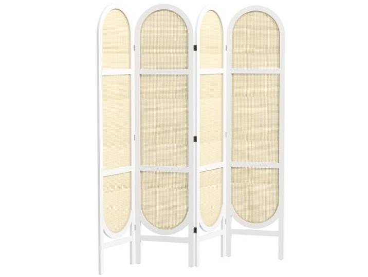 HOMCOM Raumteiler aus Holz, klappbar, 4 Paneele, 170x160cm, Weiß Tragbarer Raumteiler, handgewebte Muster, Trennwand für Wohnzimmer, Schlafzimmer, Zuhause