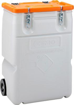 Mobil-Box CEMO, Volumen 170 l, für feste Gefahrstoffgüter Verpackungsgruppe II und III, konform mit ADR/RID/IMDG Code, Klappdeckel, PE, grau/orange