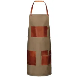 Vintage Segeltuch-Latzschürze mit Ledertaschen, B 55 cm x L 89 cm, olive : 100% Baumwolle (mit Ledertaschen) : olive