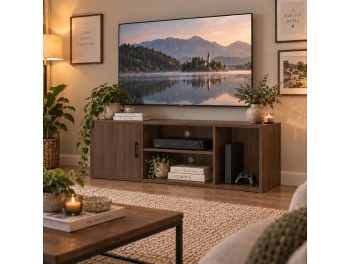 Cedario TV-Schrank 120 cm, Lowboard mit Stauraum und offenen Fächern TV-Board mit Türen, offenen Gerätefächern und Kabeldurchführung; 120 × 40 × 50 cm, freistehend
