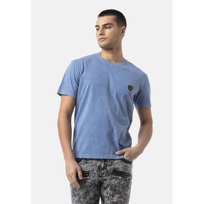 T-Shirt CIPO & BAXX "CT808", Herren, Gr. L, blau, 100% Baumwolle, unifarben, regular fit, Rundhals, Shirts T-Shirt, Charakteristische Waschung (Yıkama)
