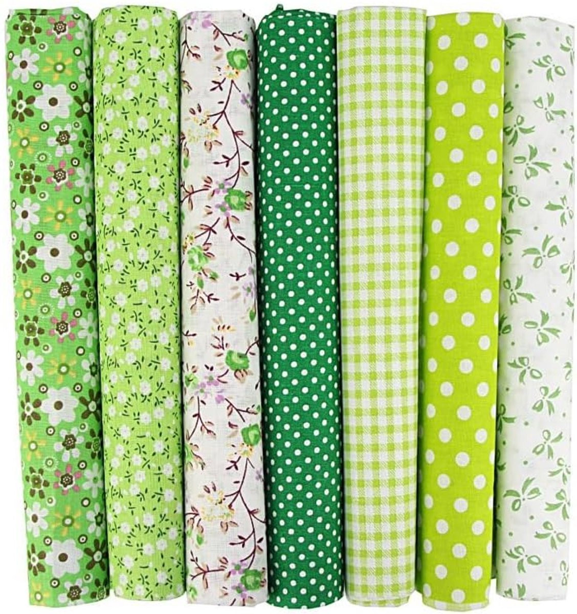 Stofpakket met 7 groene katoenen lappen voor patchwork en naaiprojecten, 50 x 50 cm