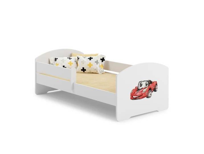 Lit enfant LUK 140x70 cm + sommier + matelas + barrière de sécurité avec motif voiture