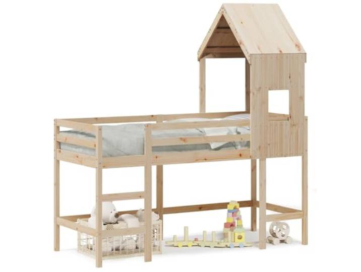 Makastle Kinderhochbett mit Dach 80x200 cm Massivholz Kiefer Leiter inklusive