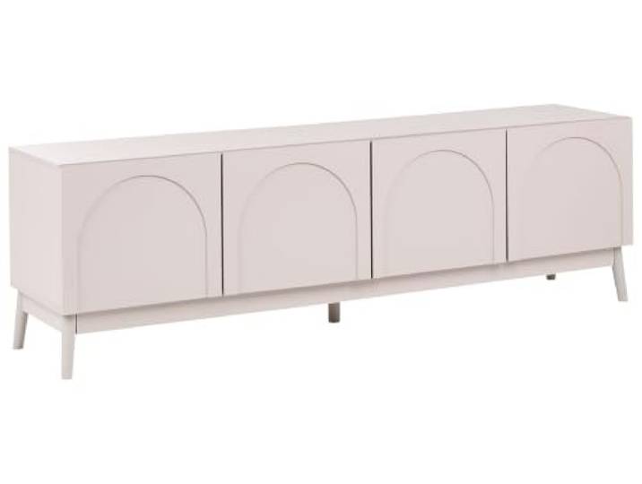 Beliani TV-Möbel Hellbeige Faserplatte mit Holzfüßen 4 Türen ohne Griffe 2 Fächer Kabelführung Modernes Schlichtes Design TV-Lowboard Fernsehtisch