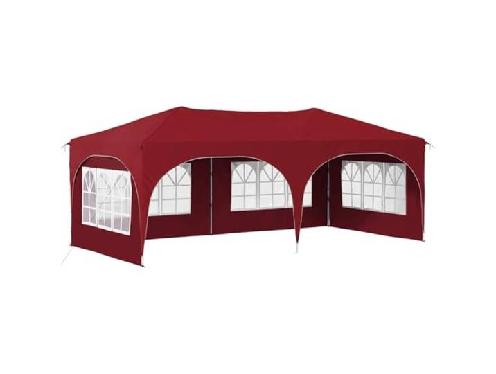 KGFHERENB Pop-up Partyzelt 575x288 cm Pavillon Gartenzelt Bordeauxrot Großes Klappzelt mit 4 Seitenwänden und dreistufiger Höhenverstellung für Garten, Hochzeit und Events im Außenbereich.