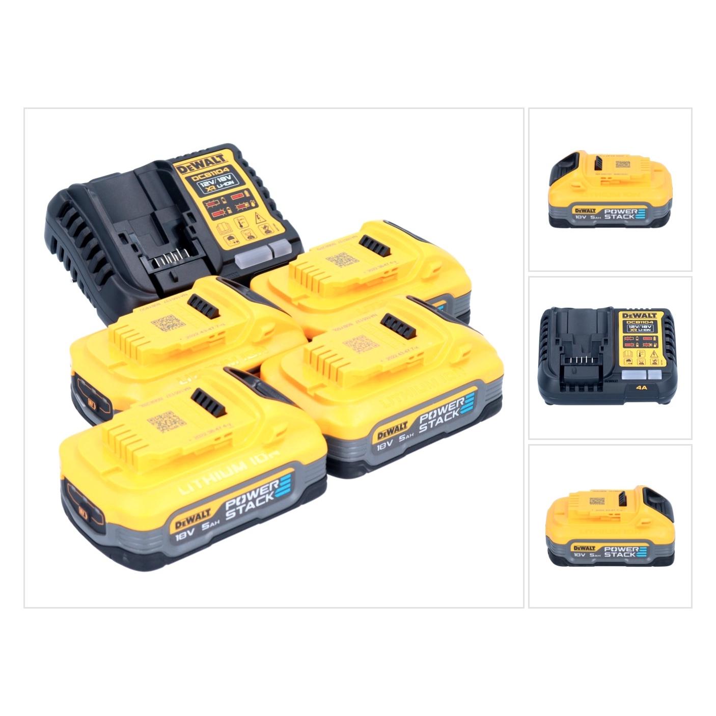 DeWalt DCB 1104 H4 Akku Starter Set 12 V / 18 V 4x Powerstack Akku 5,0 Ah + DCB 1104 Ladegerät (18 V) (39234361)