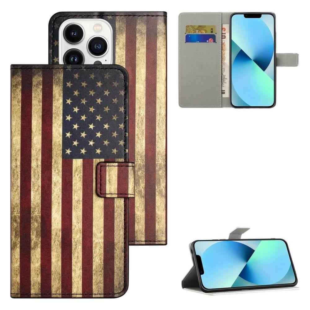 Cover-Discount iPhone 15 Pro Max - Leder Etui Hülle USA Flagge (Apple iPhone 15 Pro Max) (660147448J)