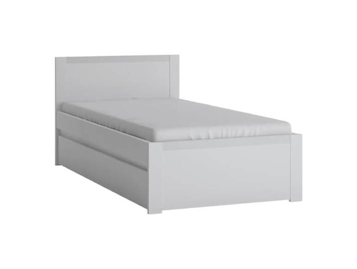Lomadox Bettgestell weiß Bett Einzelbett Liegefläche 90x200 cm mit Bettschublade Gästebett Links oder rechts montierbar 97x80x205 cm