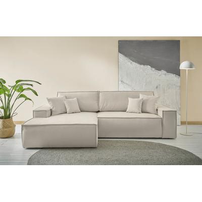 Ecksofa OTTO HOME "FINNLEY Struktur fein, L-Form 257 cm, Schlafsofa", beige (creme), B:267cm H:85cm T:167cm, Bezugstoff 100% PES ;Atmungsaktives Gewebe ;Easy Clean ;Gramatur 340g/ qm +/- 5%, Sofas, Ecksofa, mit Bettkasten, in Bouclé, Struktur fein...